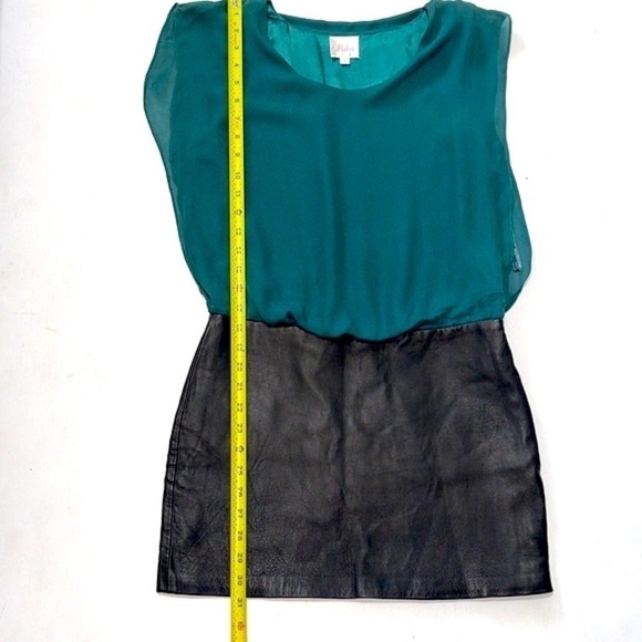 Parker Woman Green Silk & Black Leather Combo Mini Dress Size S - Picture 10 of 15